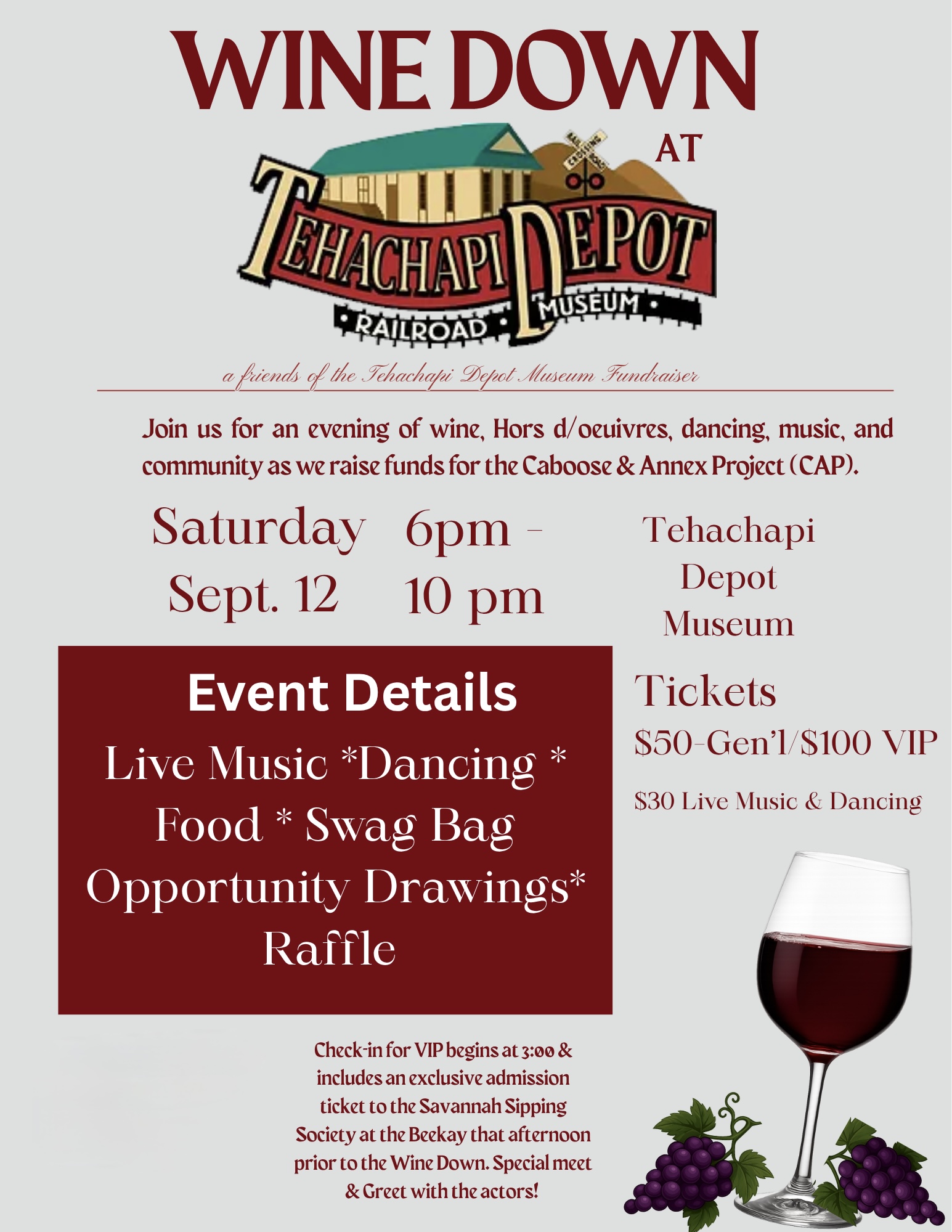 Summer Wine Down at The Depot fundraiser flyer