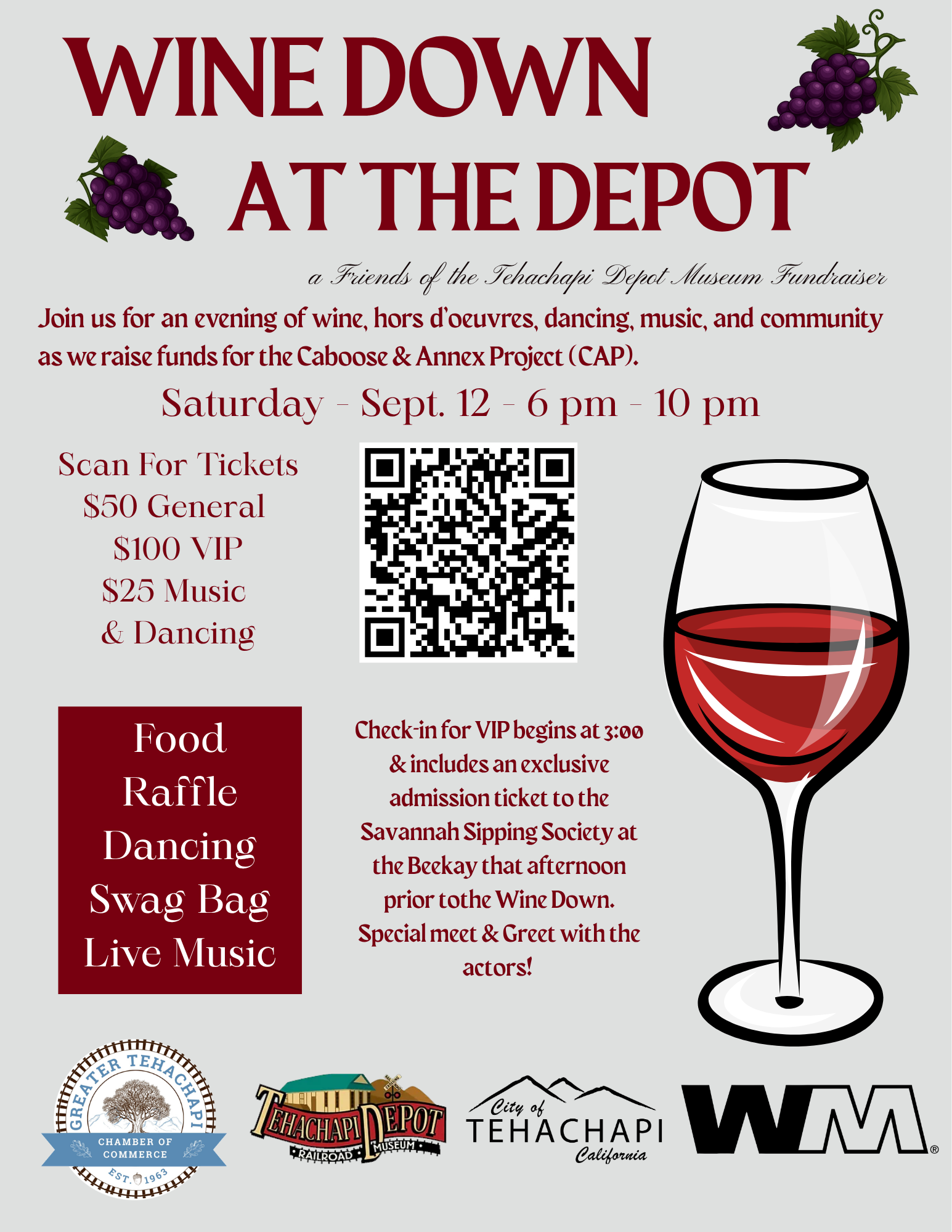 Summer Wine Down at The Depot fundraiser poster